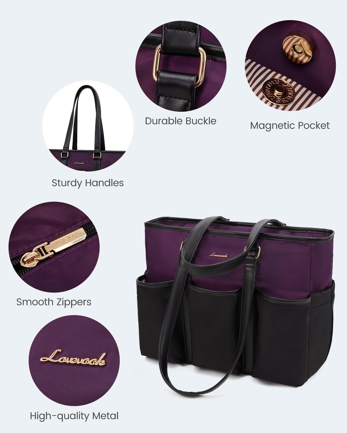 LOVEVOOK Laptop Tote Bag for Women Work, Teacher Tote Bag Nurse Bag With Large Cup Holder, Utility Professional Computer Bag For Work/Travel/College/Daily, Large Purse Handbag With Multi Pockets