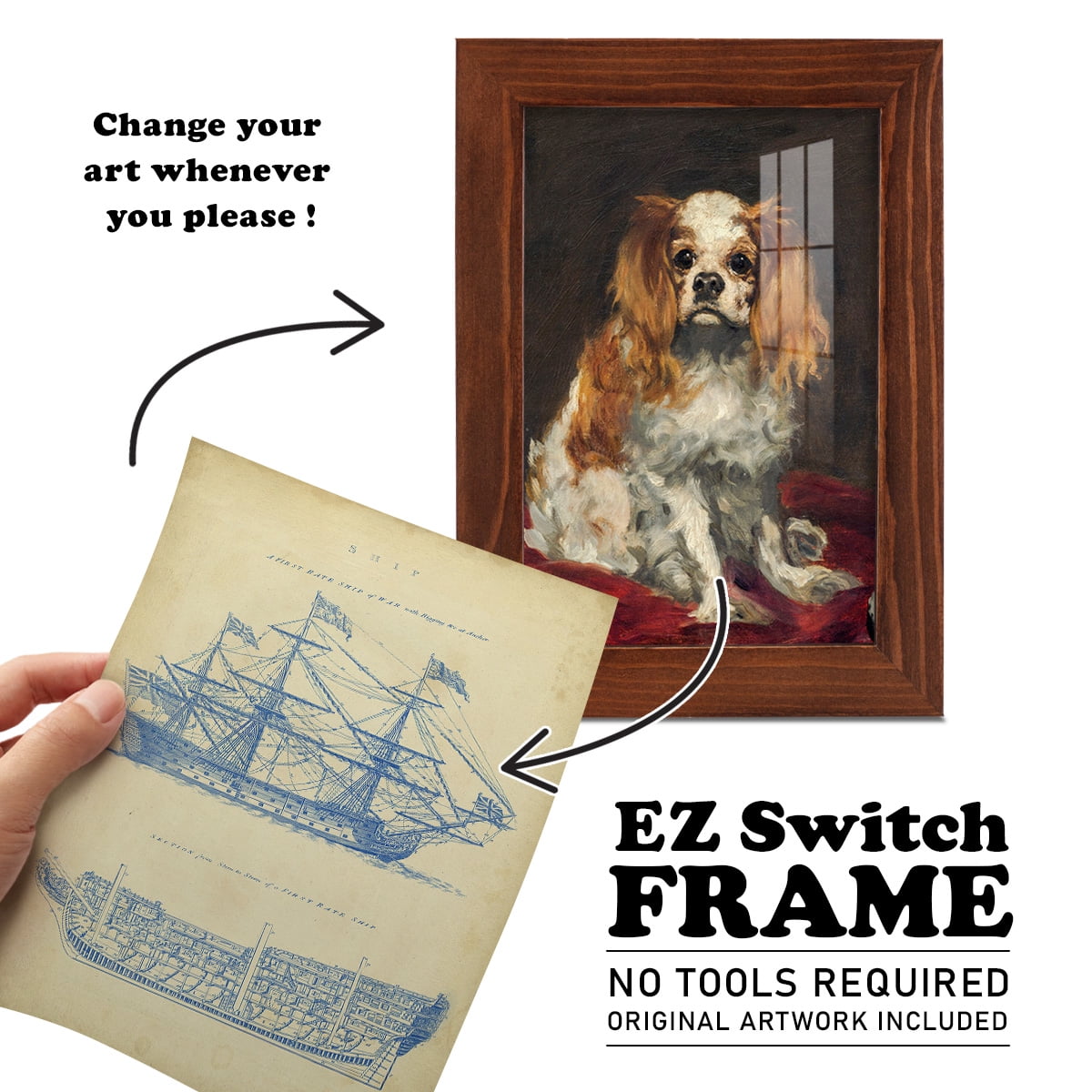 Vintage Ship Blueprint -Framed Print w/glass-Chestnut