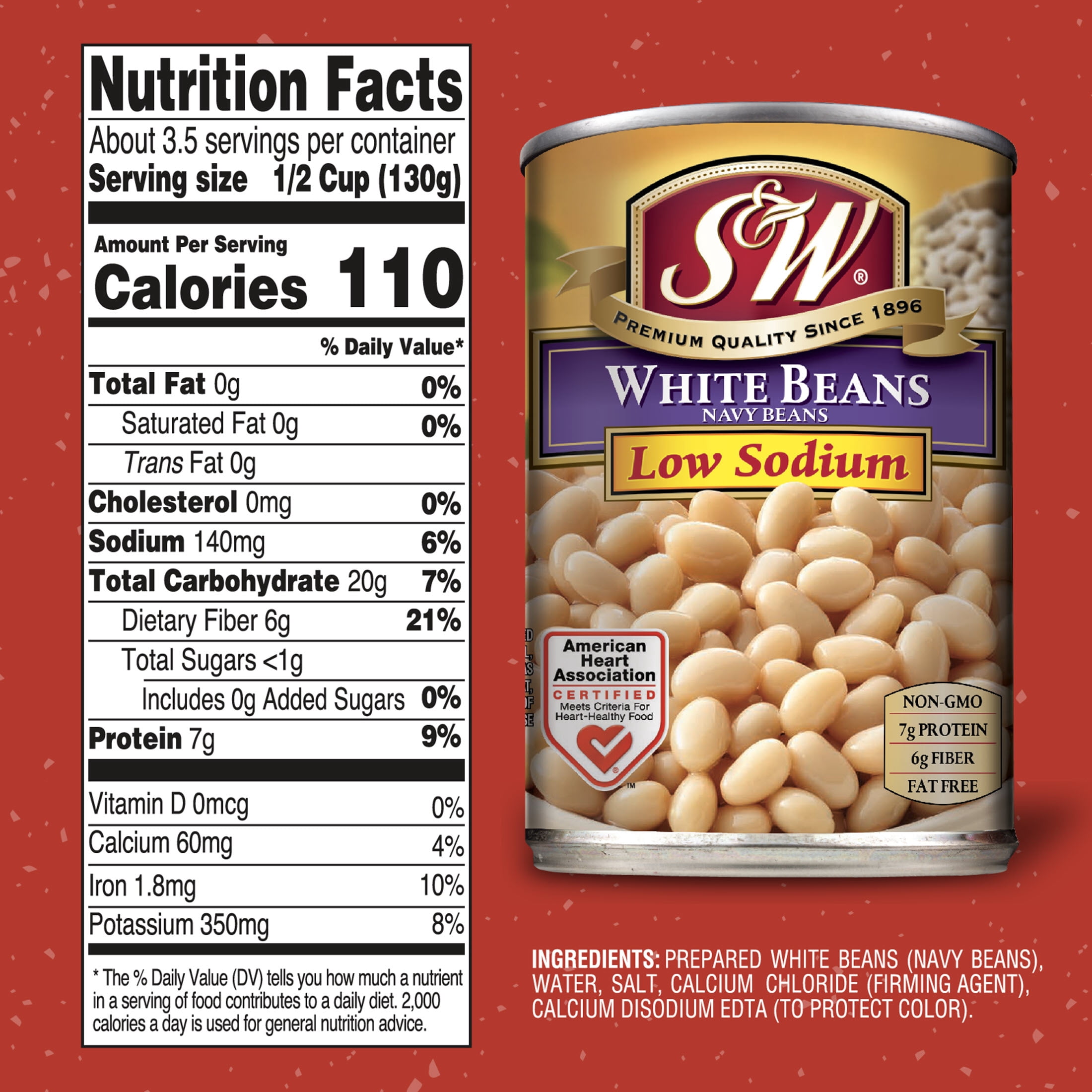 (5 pack) S&W White Beans - Navy Beans - Low Sodium - 15.5 oz. Can