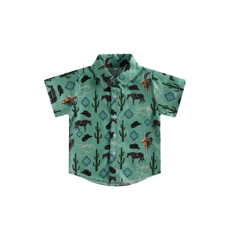 

Gwiyeopda Toddler Baby Boys Western Cowboy Tee Shirts Summer Casual Short Sleeve Button Down T-Shirt Tops