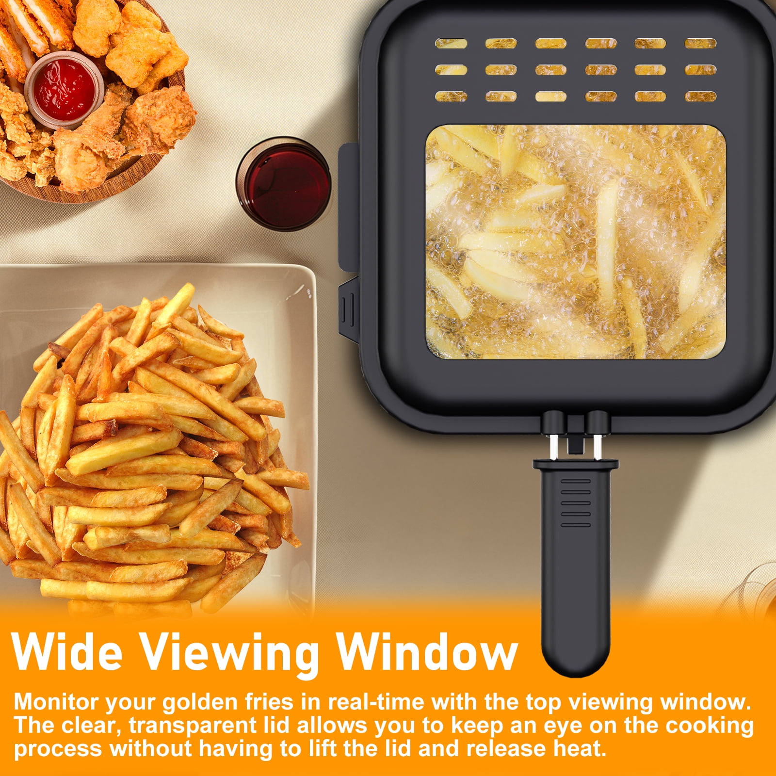 Bluebow Electric Deep Fryer, 2.5 Quart Capacity, Wide Viewing Window, Adjustable Temperature, Stainless Steel