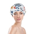 thumbnail image 3 of Kdxio Watercolor Nautical Print Shower Cap for Women,Elastic and Reusable,Double Waterproof Layers Bathing Hat, 3 of 9