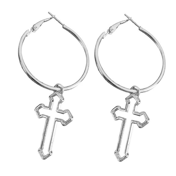 Opolski Punk Women Hollow Cross Round Dangle Drop Hoop Earrings Piercing Jewelry Gift