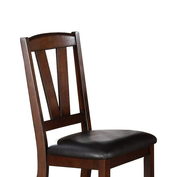 Simple Relax Black PU Upholstered Dining Chairs, Dark Walnut, Set of 2 Counter Height, Dining Height