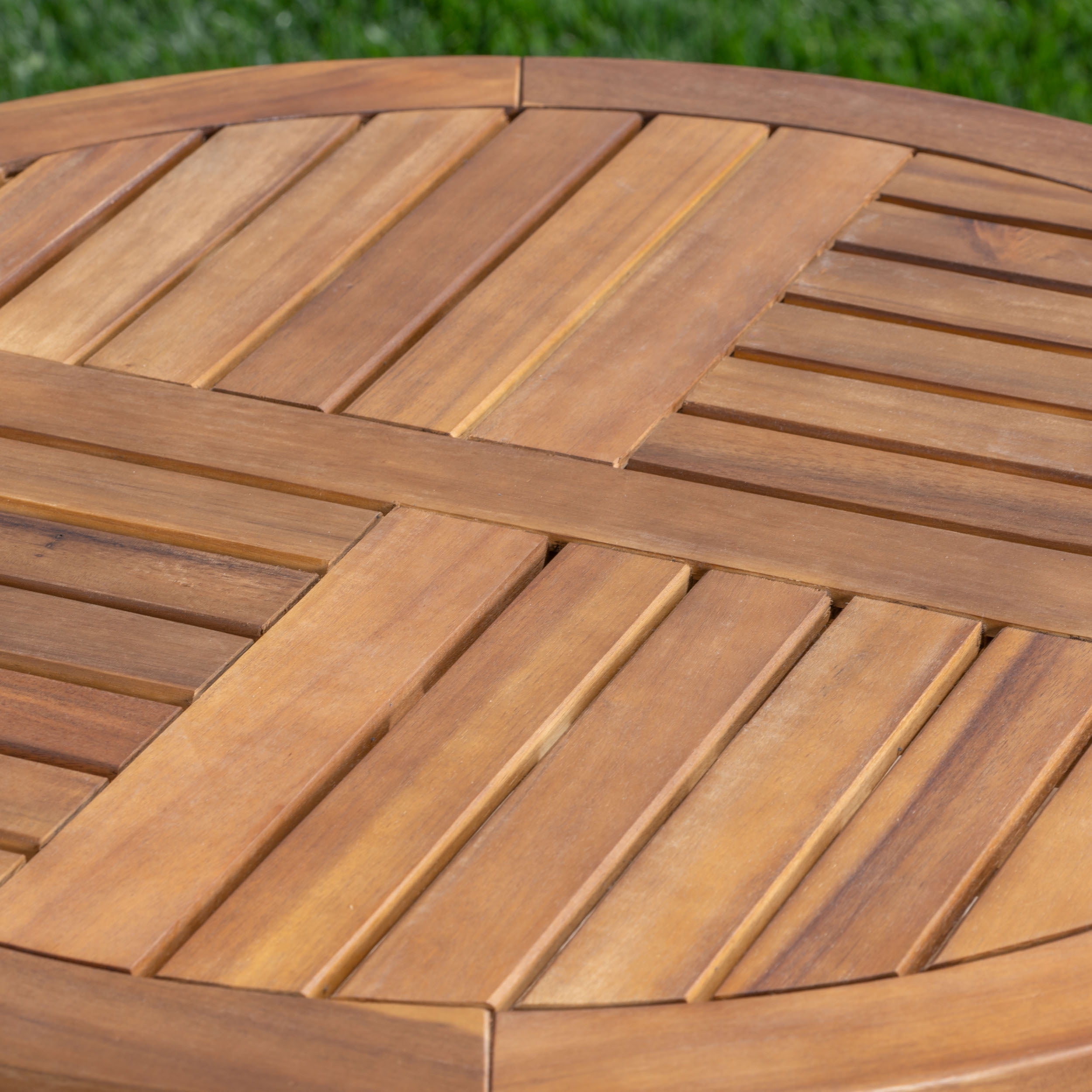 Outdoor 3 Piece Acacia Wood/ Wicker Bistro Set with Cushions, Teak,Brown,Crme