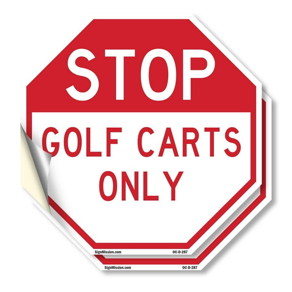Stop Golf Carts Only (2 Pack) 10 inch X 10 inch Octagon Vinyl Label Decal Sticker Weather Resistant, UV Protected for Workplace, Private Property, and Construction Site, Made in the USA
