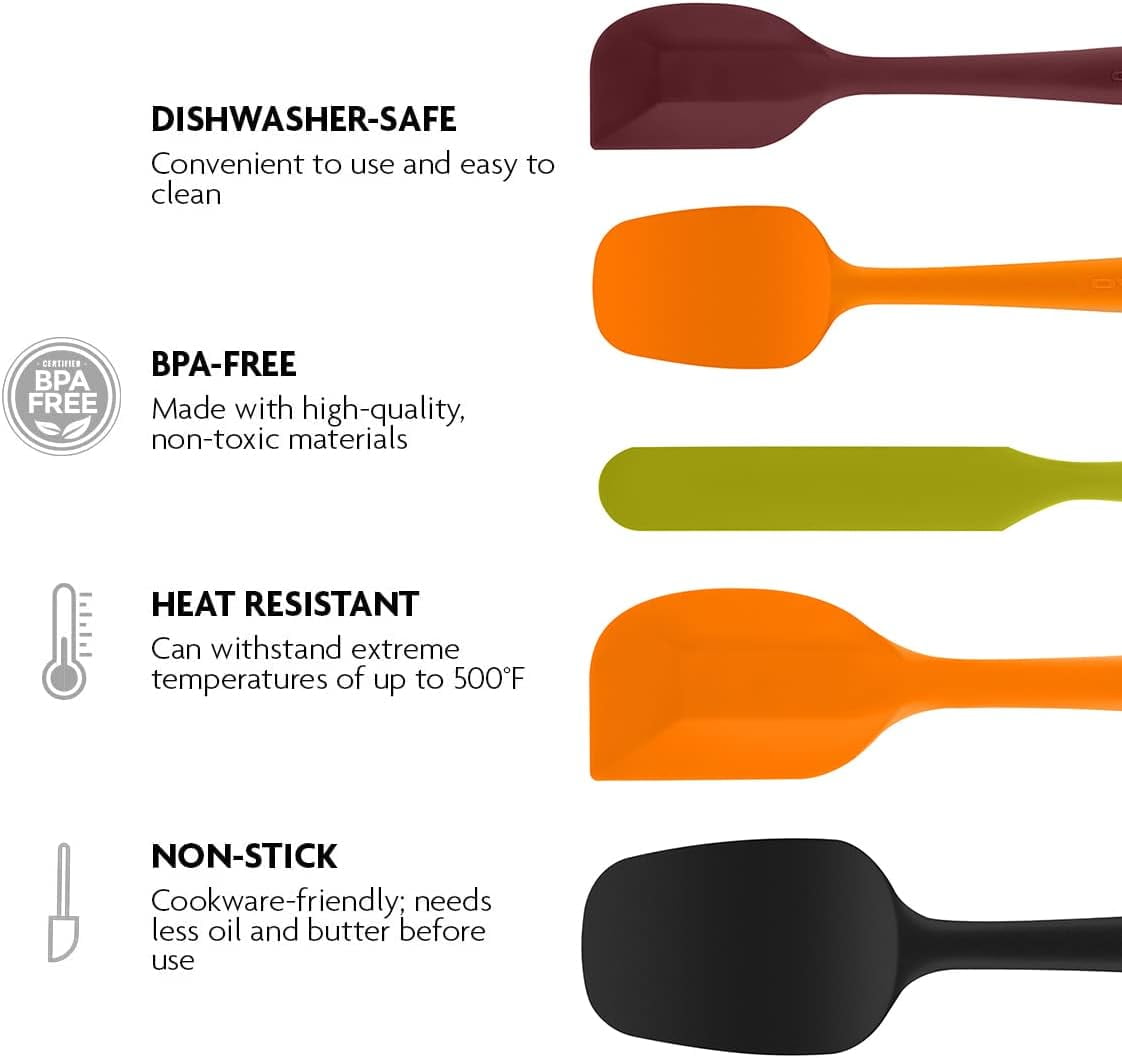 Ovente Black Non-Stick Silicone Spatula Set with Heat Resistant & Stainless Steel Core, Set of 5