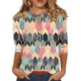 thumbnail image 2 of ICHUANYI Clearance Women's Casual 3/4 Sleeve Printed Round Neck Buttoned Basic Tunic Tops T-shirts Blouses(Green, S) ICHUANYI WER2023081509284, 2 of 5