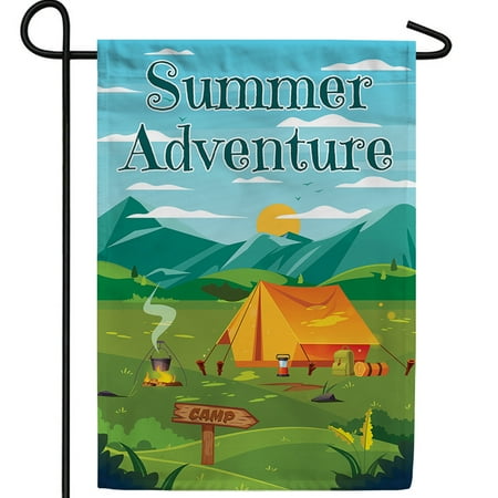 America Forever Summer Adventure Camping Garden Flag 12.5 x 18 Inch Double Sided Tent Camping Flags for Campers Seasonal Yard Outdoor Decorative Flag