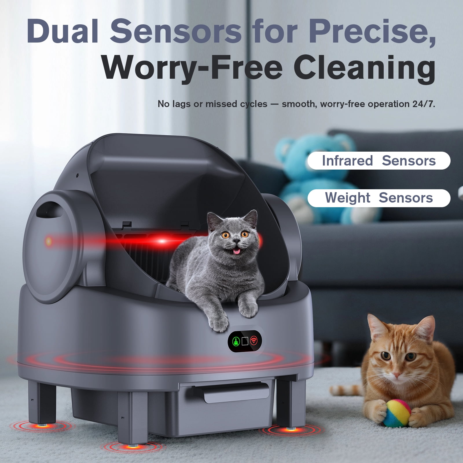 LUODIER Self-Cleaning Litter Box, Automatic Open-Top Cat Litter Box with App Control & Safety Sensors, Includes Litter Liners & Mat, Light Grey