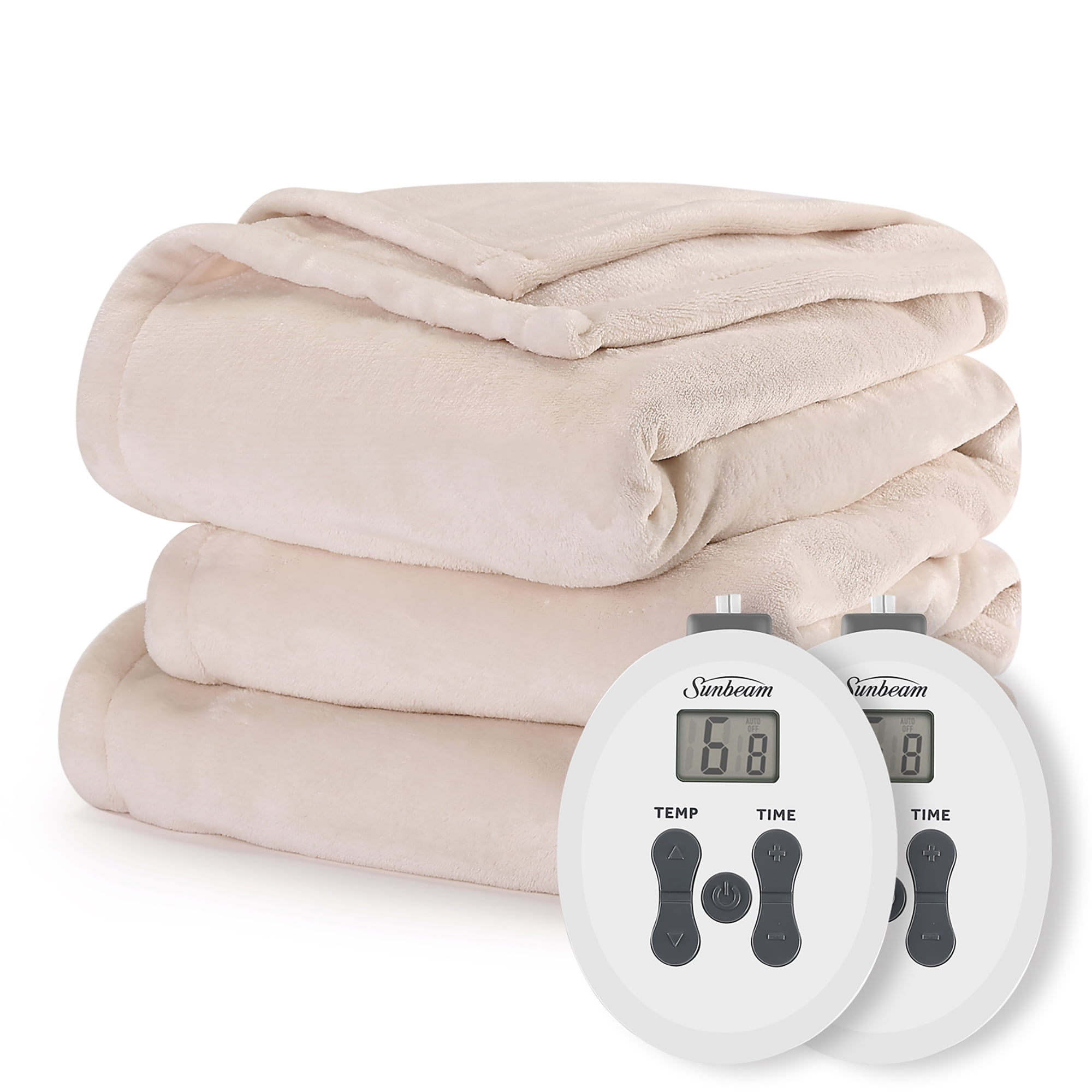 Sunbeam Cream Nordic Velvet Electric Heated Blanket Queen Size, 84" x 90", 12 Heat Settings