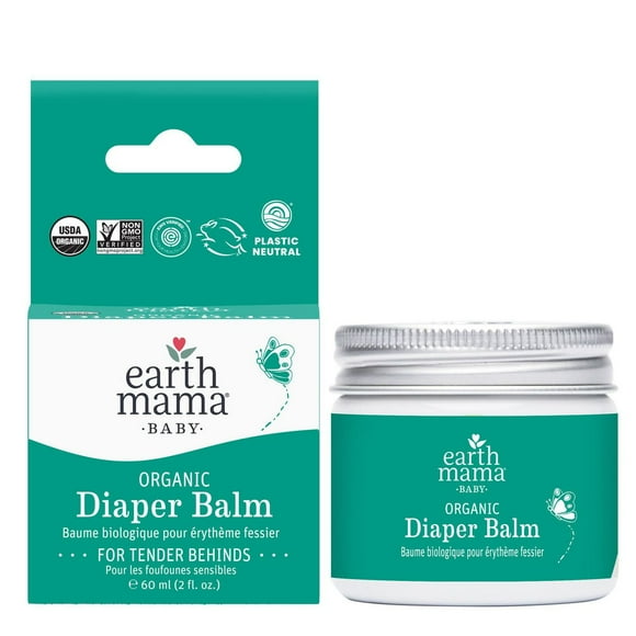 Baume biologique pour les fesses de bébé Earth Mama sans zinc Douce crème fessière végétale