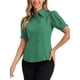 thumbnail image 1 of Camisa de oficina esencial de mujer con cuello de punta y mangas abullonadas, botón hacia abajo, color verde, 1 of 5