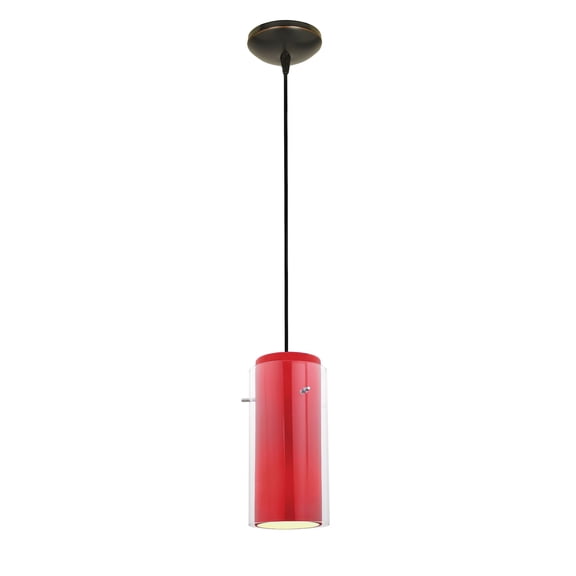 28033-1C-ORB/CLRD Access Lighting Sydney-One Light Cylinder Pendant (Cord Hung)-4.75 Inches Wide by 14 Inches Tall-Oil Rubbed Bronze Finish-Clear/Red