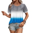 thumbnail image 3 of Womens Pleated Tunic Tops with Leggings, Short Sleeve Shirts for Women Summer Fashion Color Patchwork Flowy Crewneck Dressy Blouses, 3 of 6