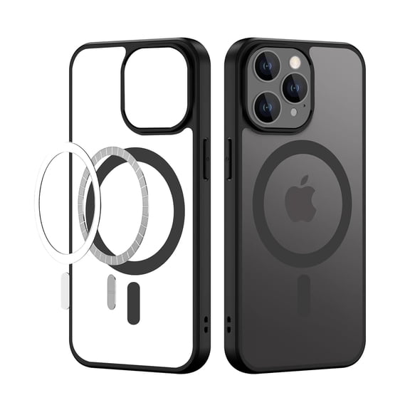 MagSafe Magnetic Clear Case for iPhone 15 Pro, Transparent Frosted Back Cover with Black TPU Bumper, Shockproof Slim Protective Case, Camera Guard, Anti-Yellow, Wireless Charging Compatible