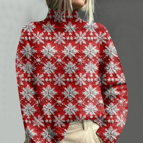 WXLWZYWL Womens Christmas Sweaters Plus Size Turtleneck Long Sleeved Tops Loose Fitting Sweater