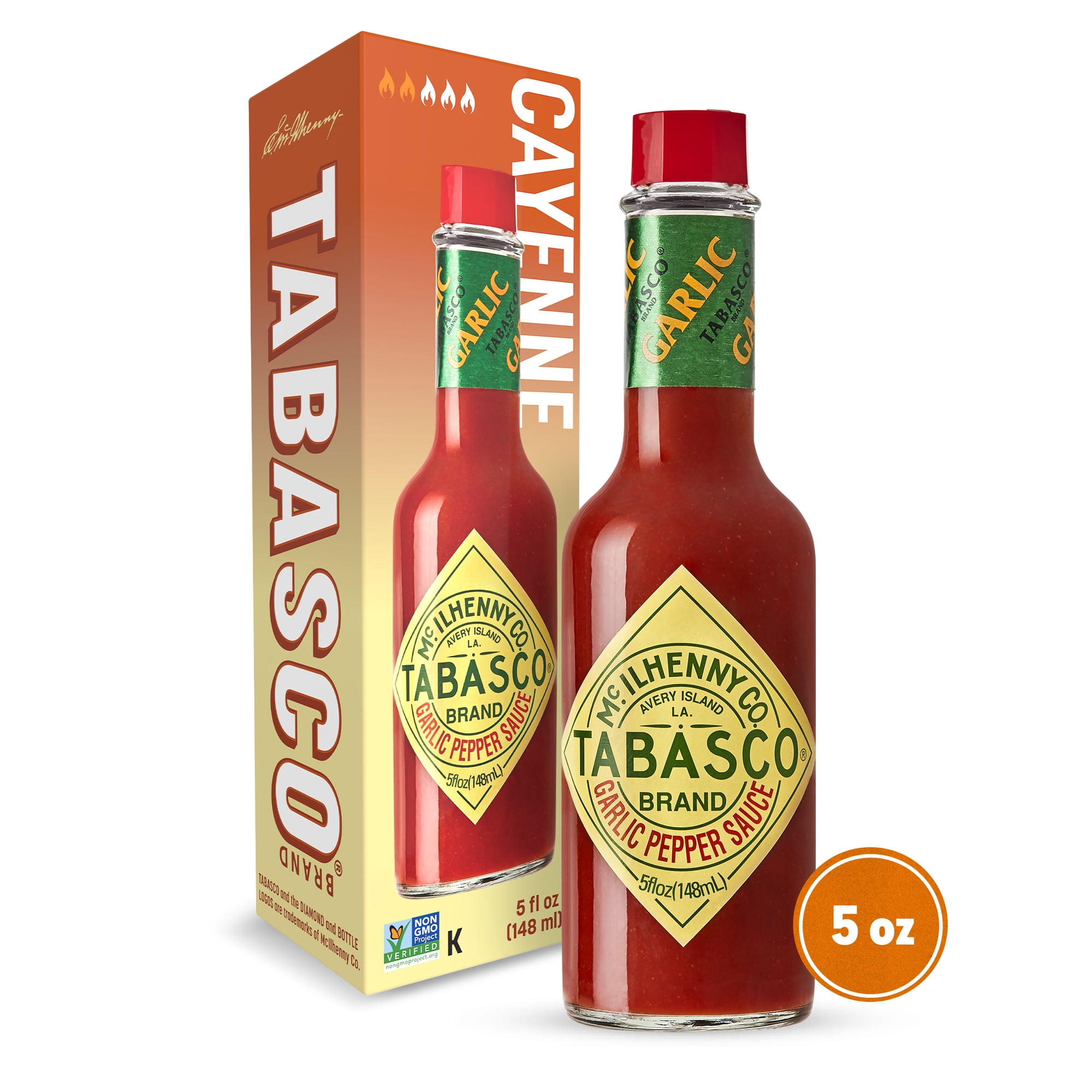 Tabasco Garlic Pepper Sauce, 5 fl oz Regular Glass Bottle, Gluten Free, Non-GMO, Vegan