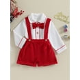 thumbnail image 3 of Christmas Toddler Baby Boys Gentleman Clothes Sets 6M 1Y 2Y 3Y  4Y 5Y 2pcs Long Sleeve Bow Shirt+Red Suspender Shorts Santa Claus Outfits, 3 of 10