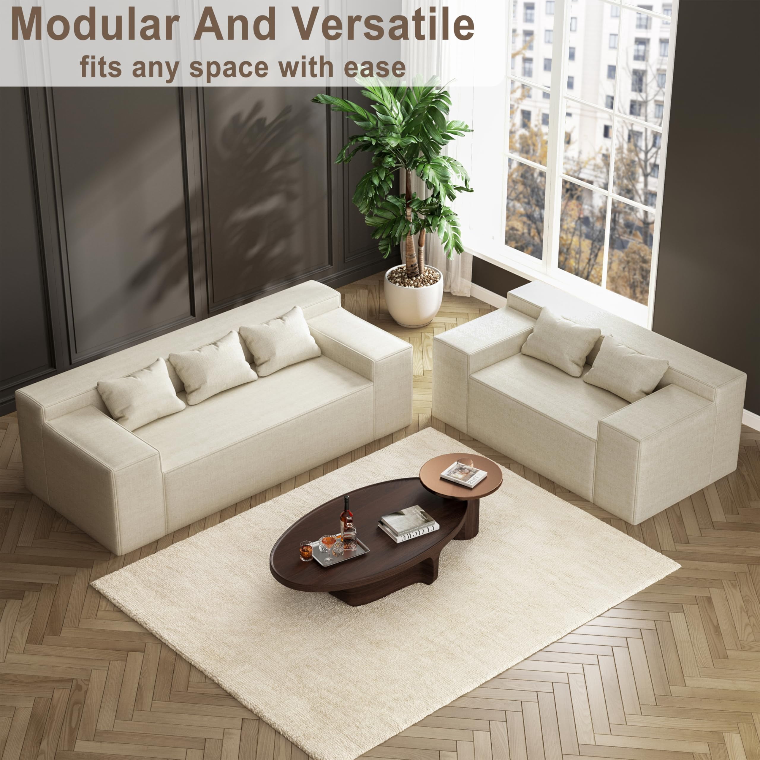 Modern Loveseat, Sofa Couch in a Box, No Assembly Needed, with 2 Pillows, Cat-Scratch Resistant Linen,Small Sofa for for Small Space, Living Room, Bedroom,Beige