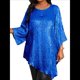 thumbnail image 2 of Blusa Holgada con Cuello Redondo y Mangas de Puntos, Dobladillo Irregular, Talla Grande 2025 para Mujer Azul Oscuro XXXL, 2 of 8