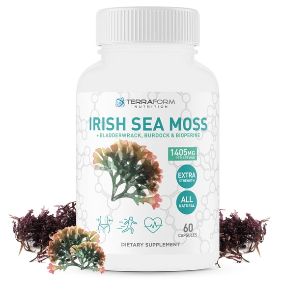 Terraform Nutrition Sea Moss Supplement with Bladderwrack and Burdock - Superfood - 1800mg per Serving - 30 Servings