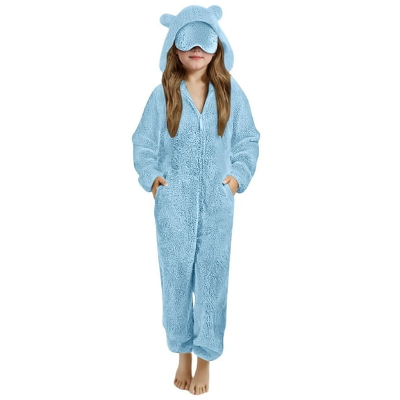 Kids Girls Fluffy Jumpsuit - Warm Windproof Bear Hooded Jumpsuit Romper Toddler Girl Winter Clothes Kids Toddler Boy Photoshoot Outfits 9-10 Years