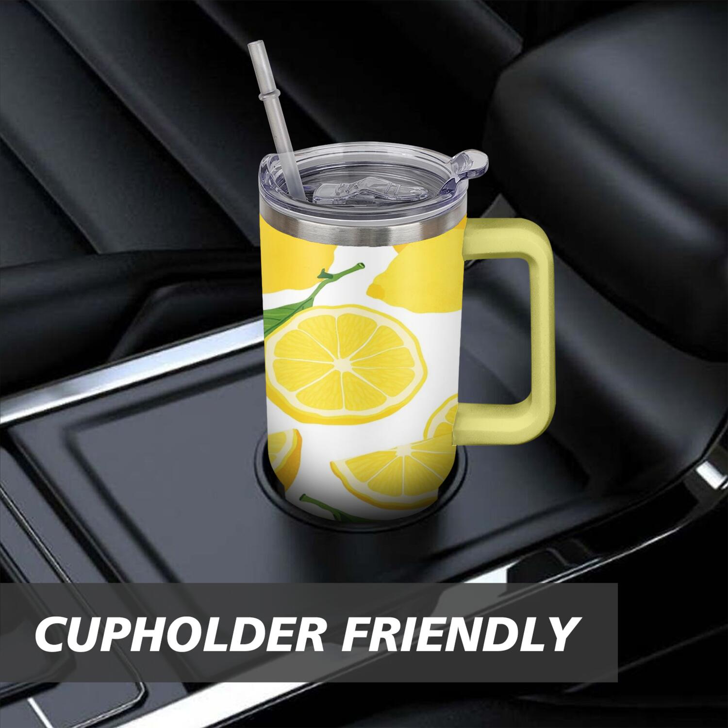 40 oz Lemon Tumbler with Handle Vacuum Insulated Travel Mug Gift for Women Men