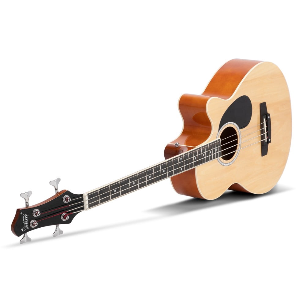 Full Size 4-String Electric Bass Guitar w/ 4-Band Equalizer (EQ-7545R), GMB101 Acoustic Bass Guitar with Carry Bag, Shoulder Strap, Cable and Accessories Pack, 44.55 inch, Burlywood Color