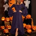 thumbnail image 2 of KICILVS Womens Halloween Costumes Plain Long Bell Sleeve Ruffle Trim Neck Drawstring Waist Flowy Maxi Party Dress Purple, 2 of 7