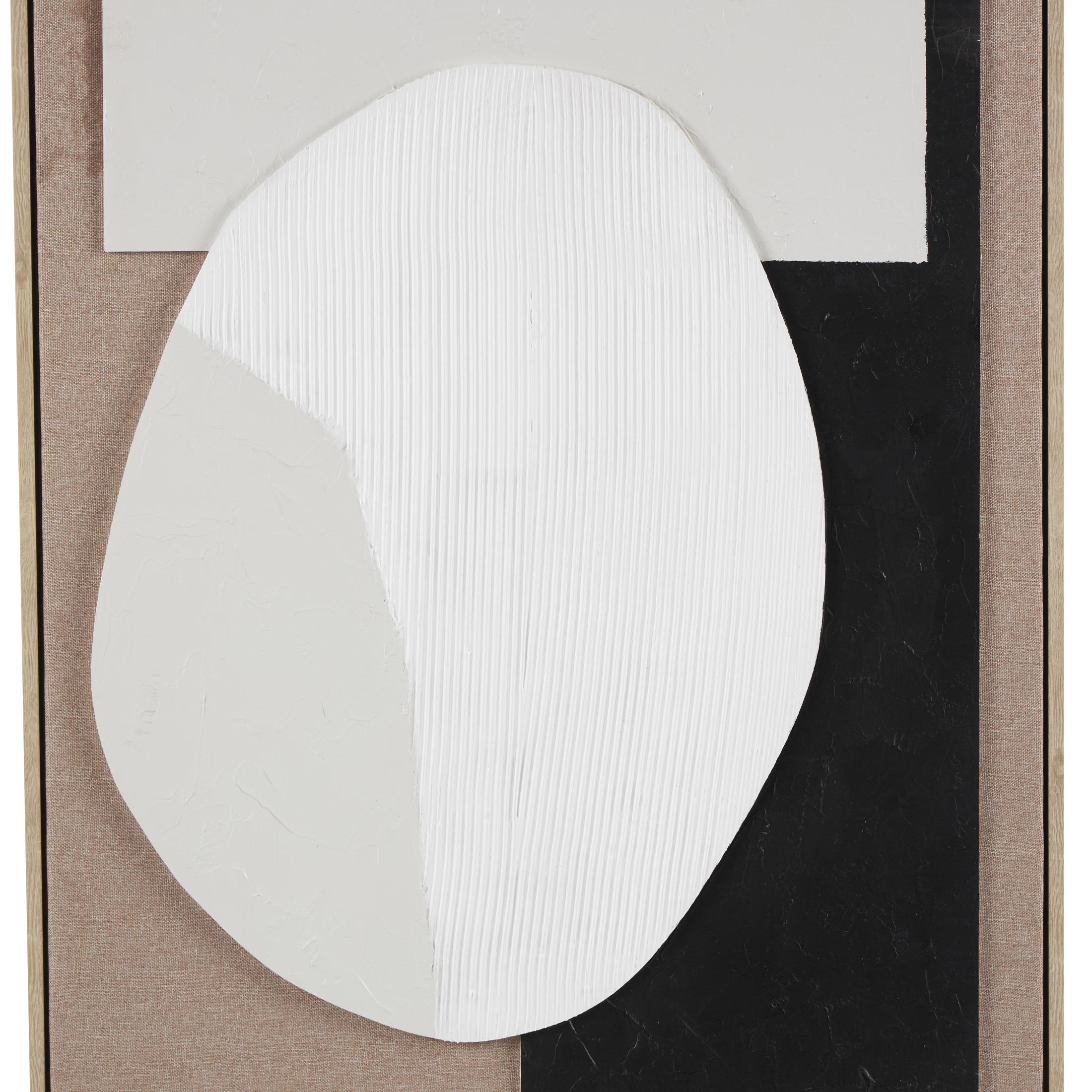 25" x 37" Textured Geometric Framed Wall Art with Abstract Black and White Shapes and Fabric Backing, by DecMode