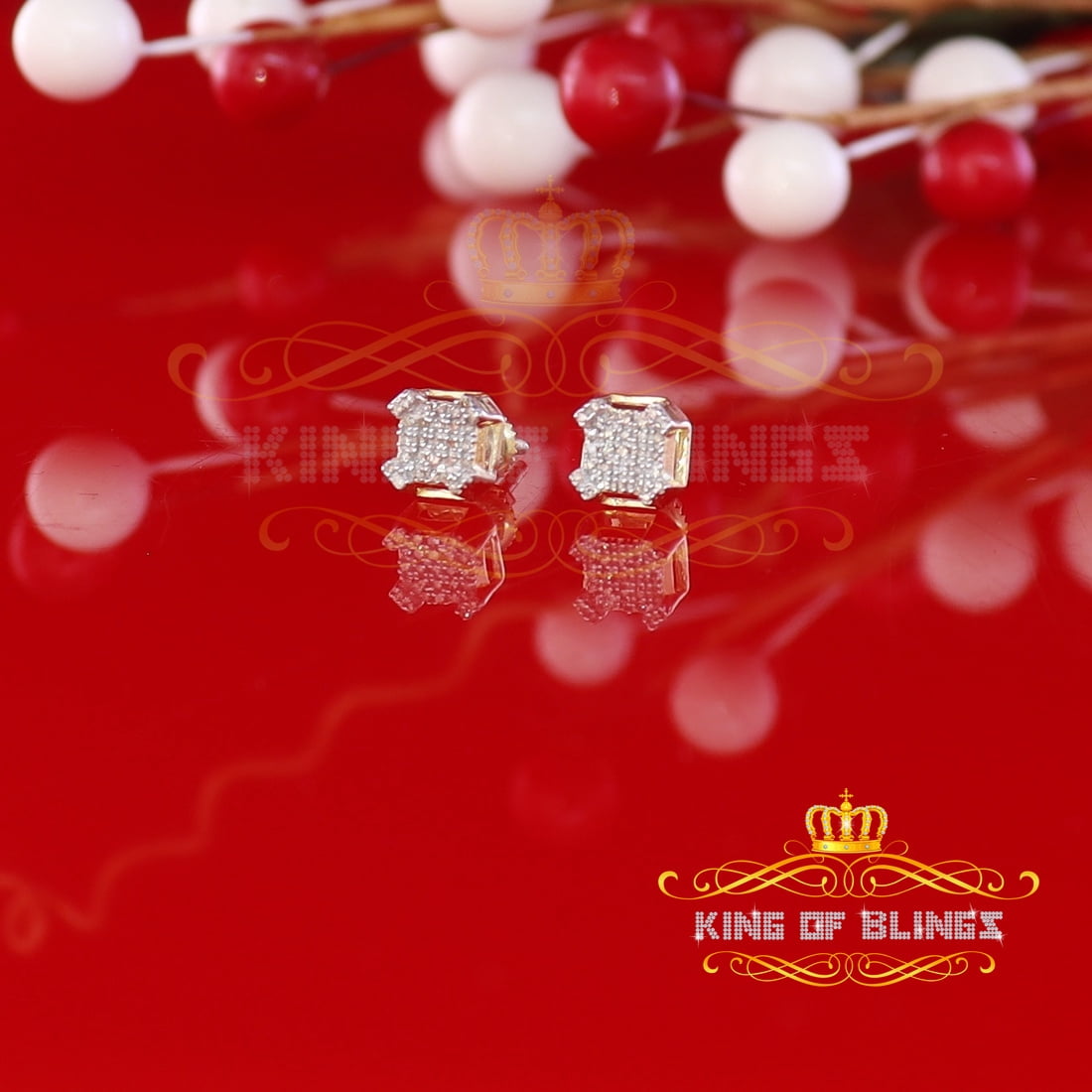 King of Bling's 0.20ct Diamond Yellow 925 Sterling Silver Stud Earrings For Women's And Men's