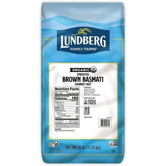Lundberg Basmati Rice, Organic Long Grain Brown Rice - Non-Sticky, Fluffy Aromatic Rice, Healthy Food, Bulk Rice Grown in California, Pantry Staples, 25 Lbs