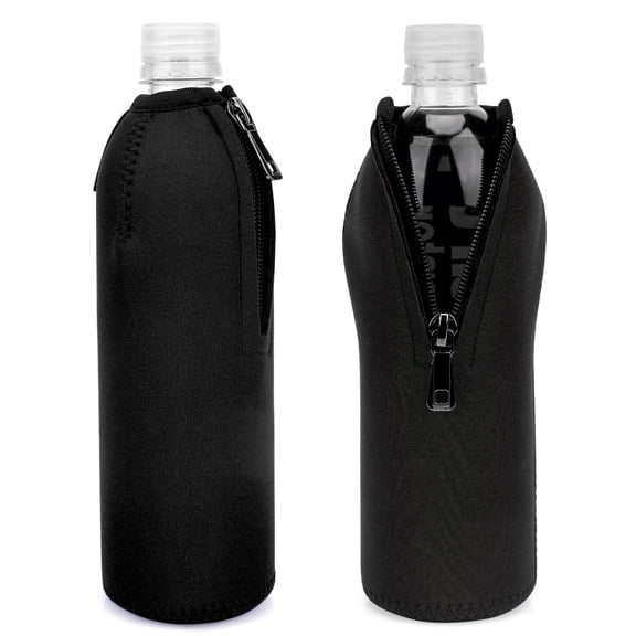Linkidea Disposable Water Bottle Sleeve Compatible with Smartwater 16.9/20Fl Oz, Evian 16.9Fl Oz, Insulated Neoprene Plastic Bottled Water Cover with Lockable Zipper (2 Pack/Black)