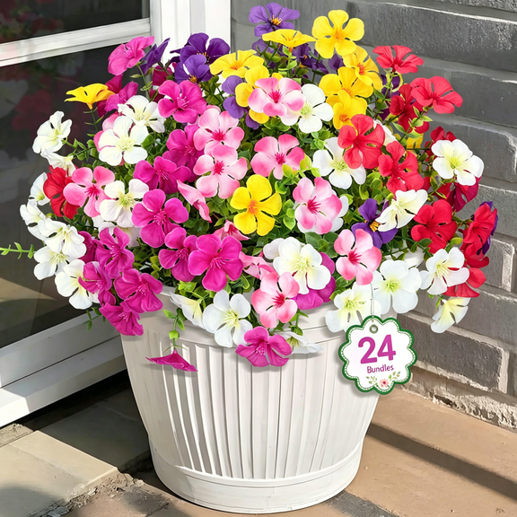 Scidweet 24 Bundles Artificial Flowers for Outdoors, Faux Silk Flowers Fake Flowers and Plants for Spring Summer Patio Garden Home Porch Yard Decor, Mixcolor