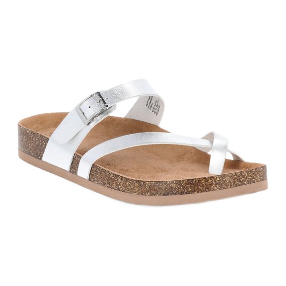 Time and Tru Women's Asymmetric Strap Footbed Sandals, Wide Width Available