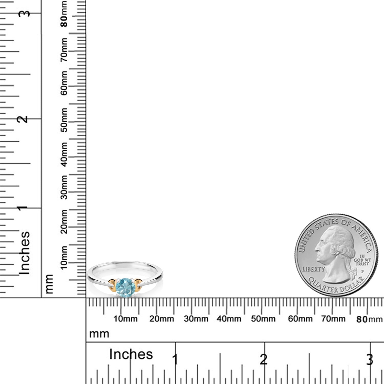 Gem Stone King 925 Sterling Silver and 10K Yellow Gold Blue Zircon Solitaire Engagement Ring for Women (0.85 Cttw, Round 5MM, Gemstone Birthstone, Size 5)