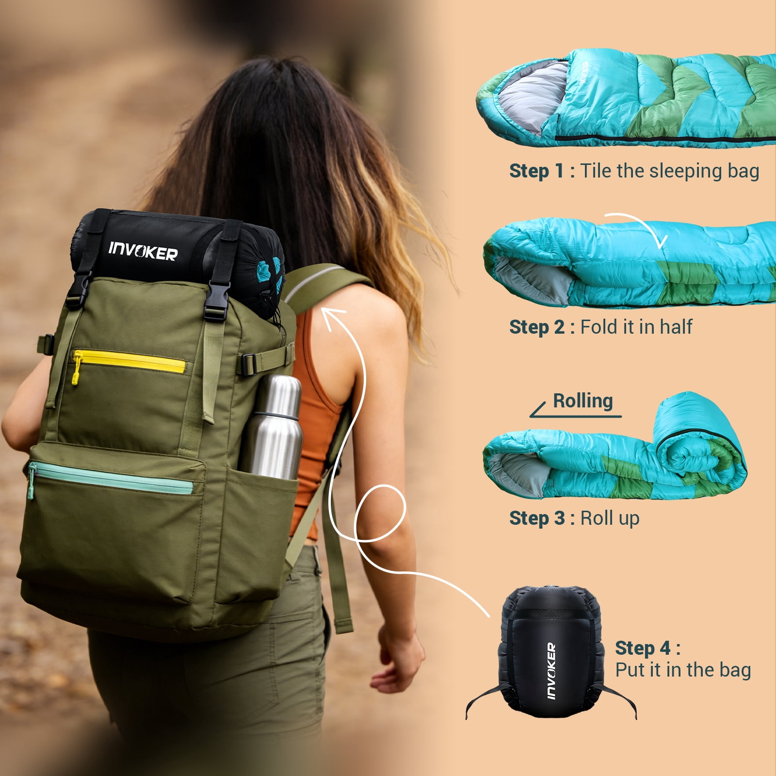 Invoker Sleeping Bag for Adults Kids, Warm & Cool Weather 3-4 Season, 23℉Camping Sleeping Bag, Waterproof Portable Backpacking Hiking Outdoors