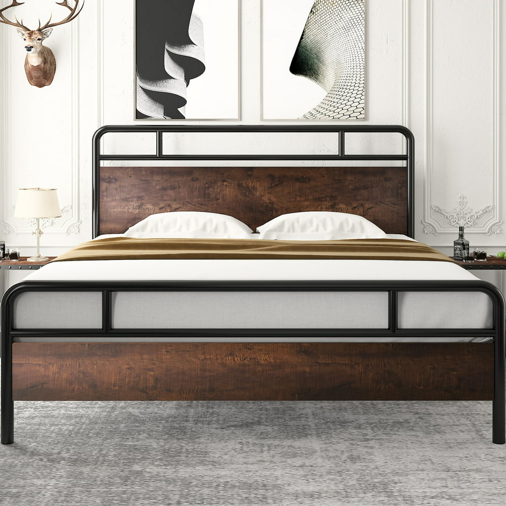 Amolife King Size Modern Heavy Duty Metal Platform Bed Frame with