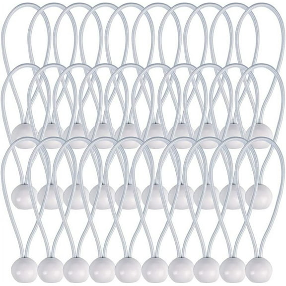 30 Pcs White Ball Bungees, 4 inch Heavy Duty Tarp Bungee Cords, Weather Resistant Tie Down Strap for Camping, Tents, Cargo, Wire and Hoses