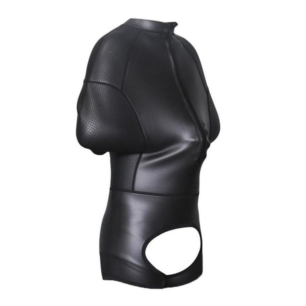 Body erótico con músculos, ropa de dormir de material cuero, entrepierna abierta, brazos y piernas, ropa erótica para hombres SG