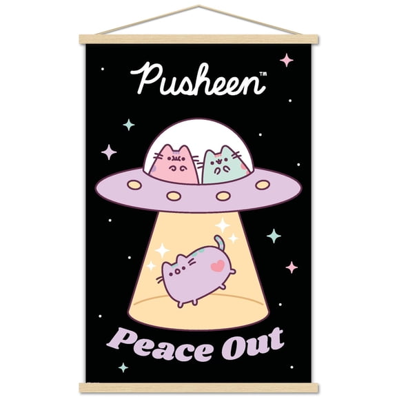 Pusheen: Pastel Pusheens - Peace Out UFO Wall Poster with Magnetic Frame, 22.375" x 34"