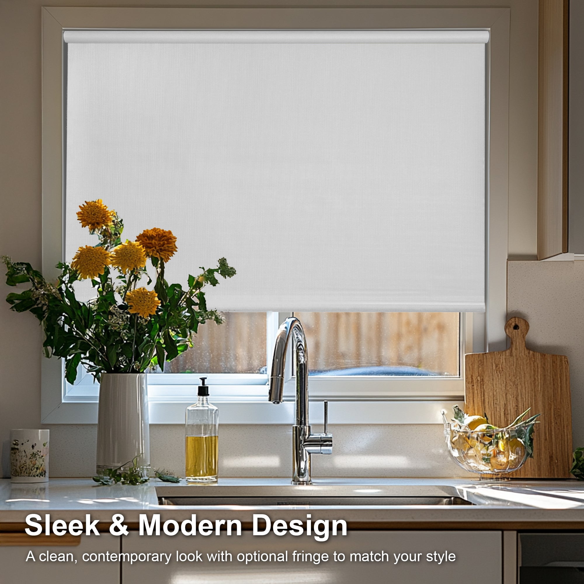 Chicology Textured Blackout Roller Shades | Cordless Light Filtering Window Blinds |45.25"W X 64"H| Decorative Privacy Shades for Home, Bedroom, Living Room, Kitchen | Easy Install | White