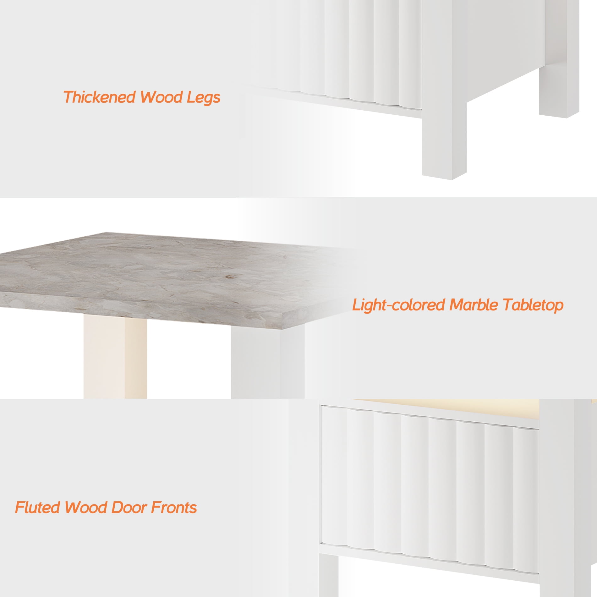 LED End Table with Door and Open Storage, White Modern Nightstands Side Table for Bedroom Living Room