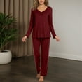 thumbnail image 2 of Hifoo Women Long Sleeve Pajama Solid Color Notch Collar Casual O-Neck Loungewear Soft Sleepwear Nightwear Comfortable Homewear Pjs Sets Fashionable Nightwear, 2 of 5