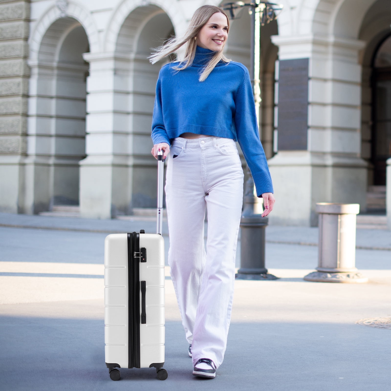JIOABL 20 Inch Luggage with Spinner Wheels, Hardside Expandable Rolling Luggage with TSA Lock, White
