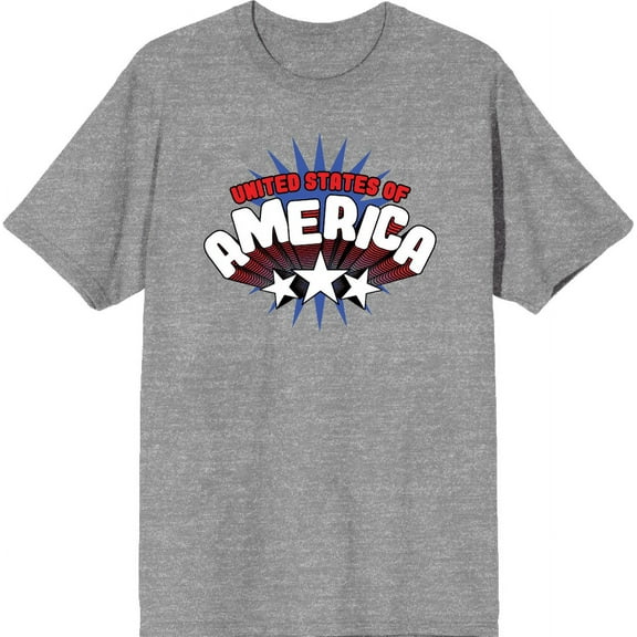 Americana United States Of America Heather Gray Men's Crew Neck Short Sleeve Tee-Medium