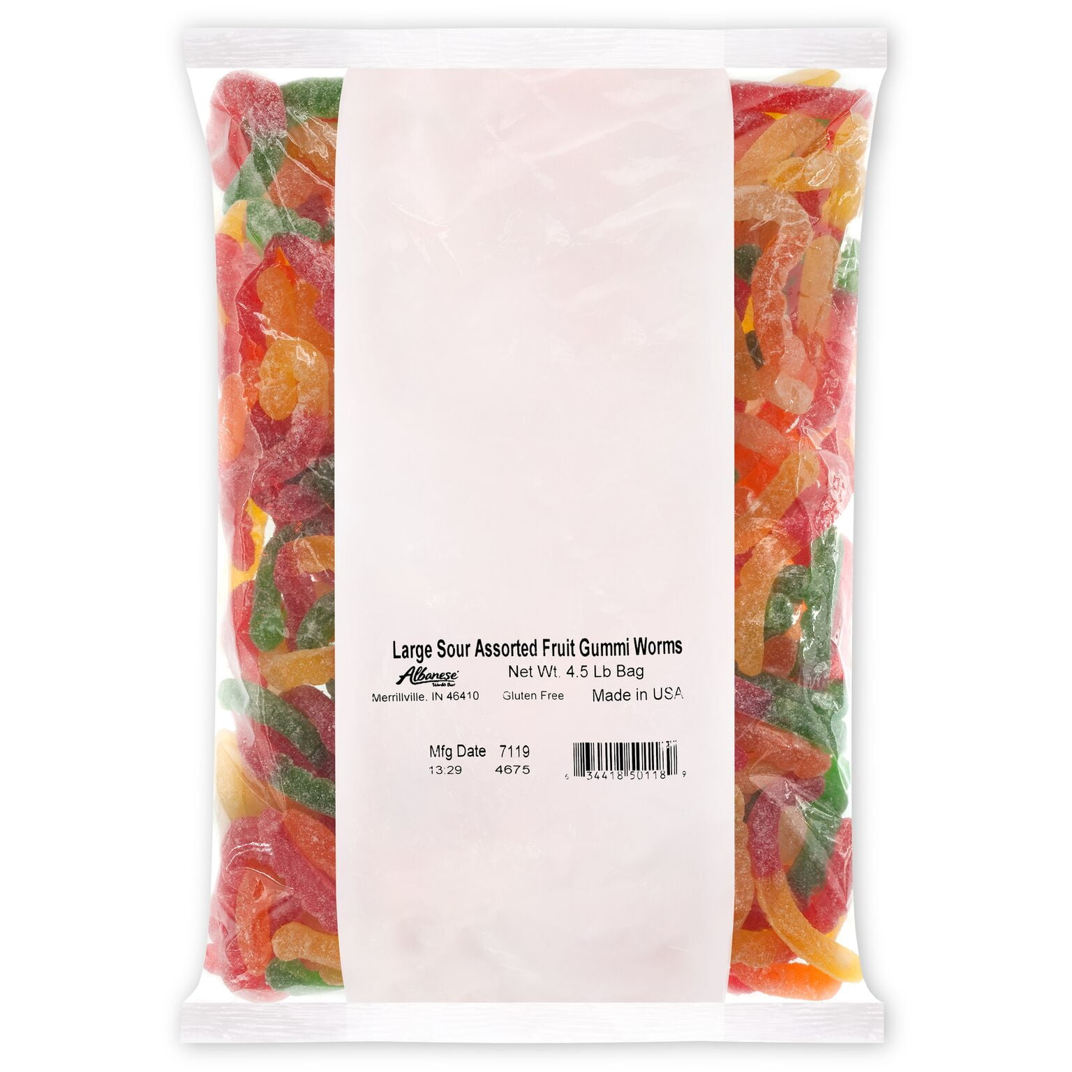 Large Sour Assorted Fruit Gummi Worms Bulk Candy, 4.5 Lb