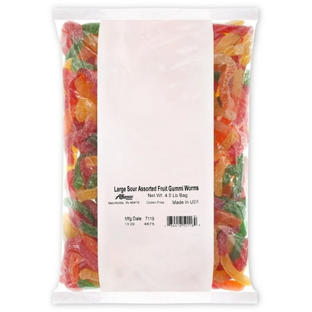 Large Sour Assorted Fruit Gummi Worms Bulk Candy, 4.5