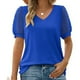 thumbnail image 3 of Blusa holgada informal con cuello en V y mangas abullonadas para mujer en color azul real, talla L, estilo veraniego, 3 of 6
